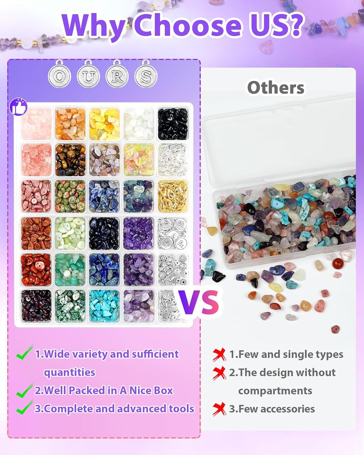 Jewelry Making Kit - 1956 PCS Natural Chip Stone Beads(25 Colors, 4-12mm) with Crystal Beads, Metal Charms, Jump Rings & Earring Hooks for DIY Bracelets, Necklaces, Earrings