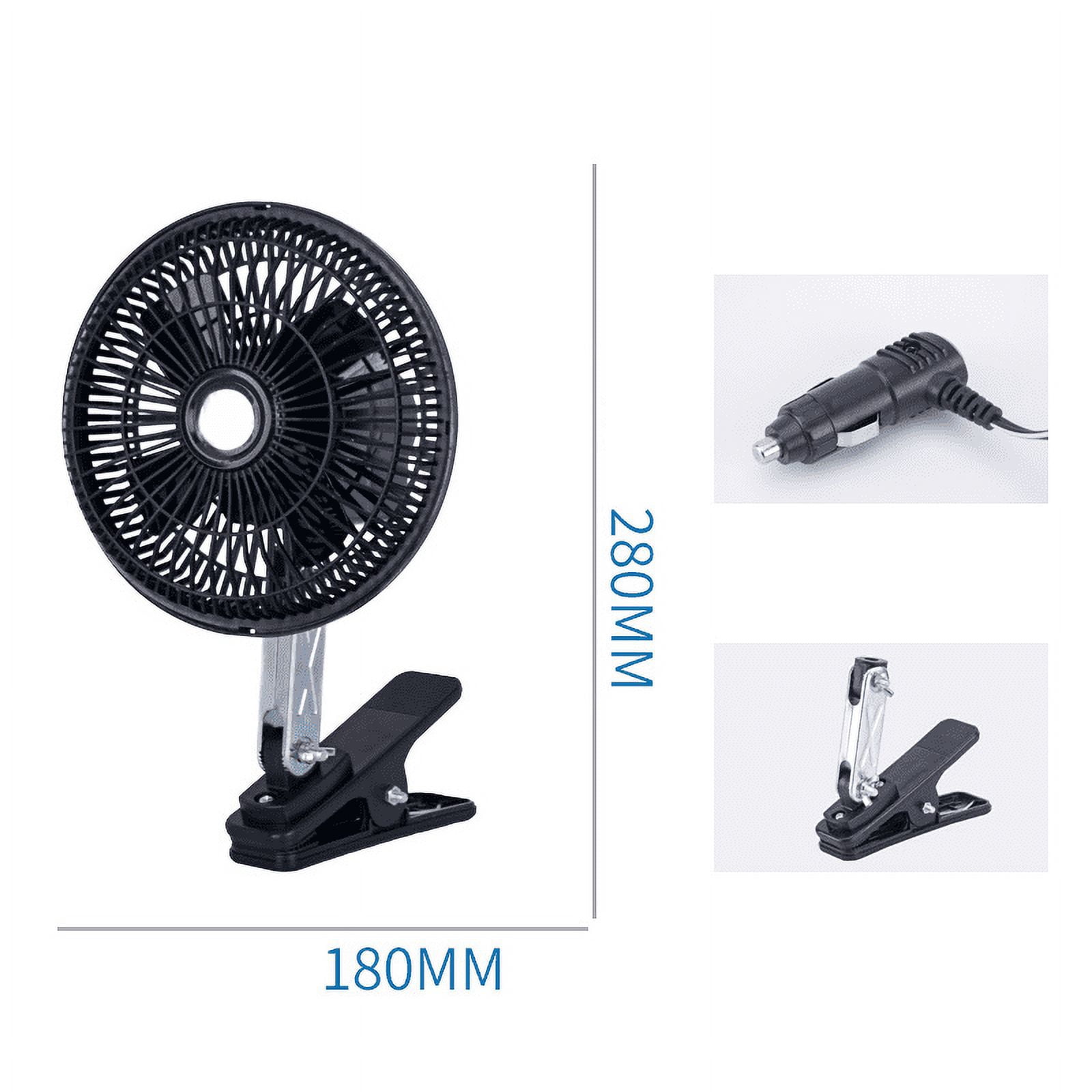 6-inch clip-type car fan 12V for vehicles, powerful cooling and shaking head, small electric fan for cars