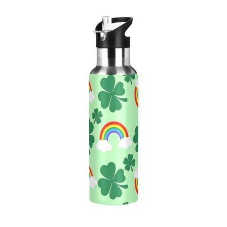

ALAZA Rainbow and Clover Water Bottle Insulated Flask Stainless Steel Straw Lid 20 oz