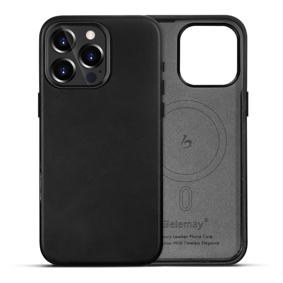 Funda de piel Belemay compatible con iPhone 16 Pro Max negra