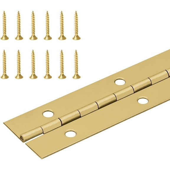 Randall Manufacturing Continuous Piano Hinge, Brass Plated Steel, Screws included, 1 1/2" Wide, 3 ft