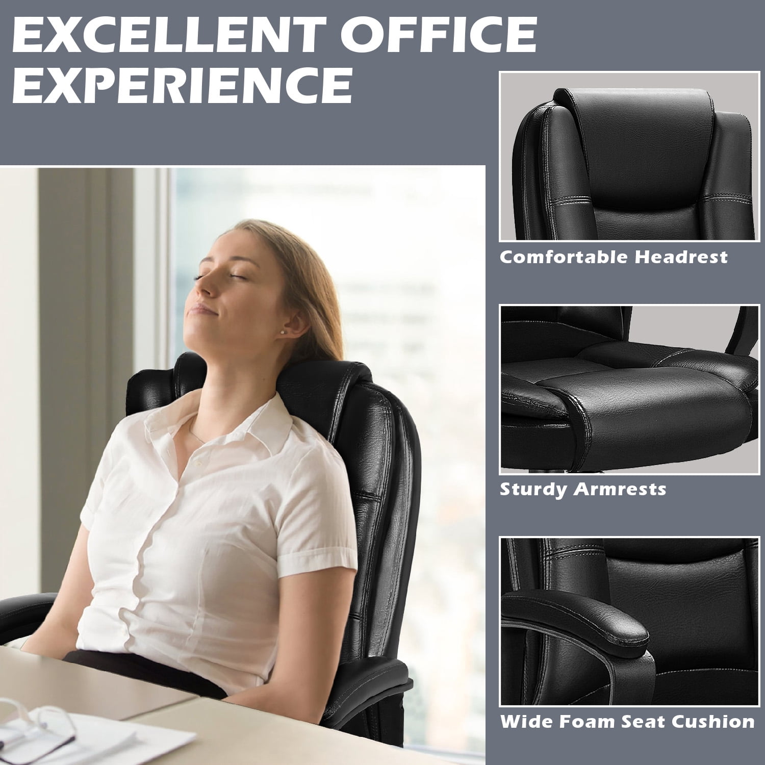PUKAMI Office Desk Chair,Big And Tall Managerial Executive Chair,High Back Computer Chair