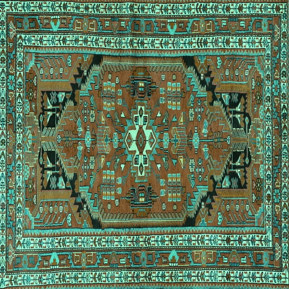 Ahgly Company Indoor Square Persian Turquoise Blue Traditional Area Rugs, 8' Square
