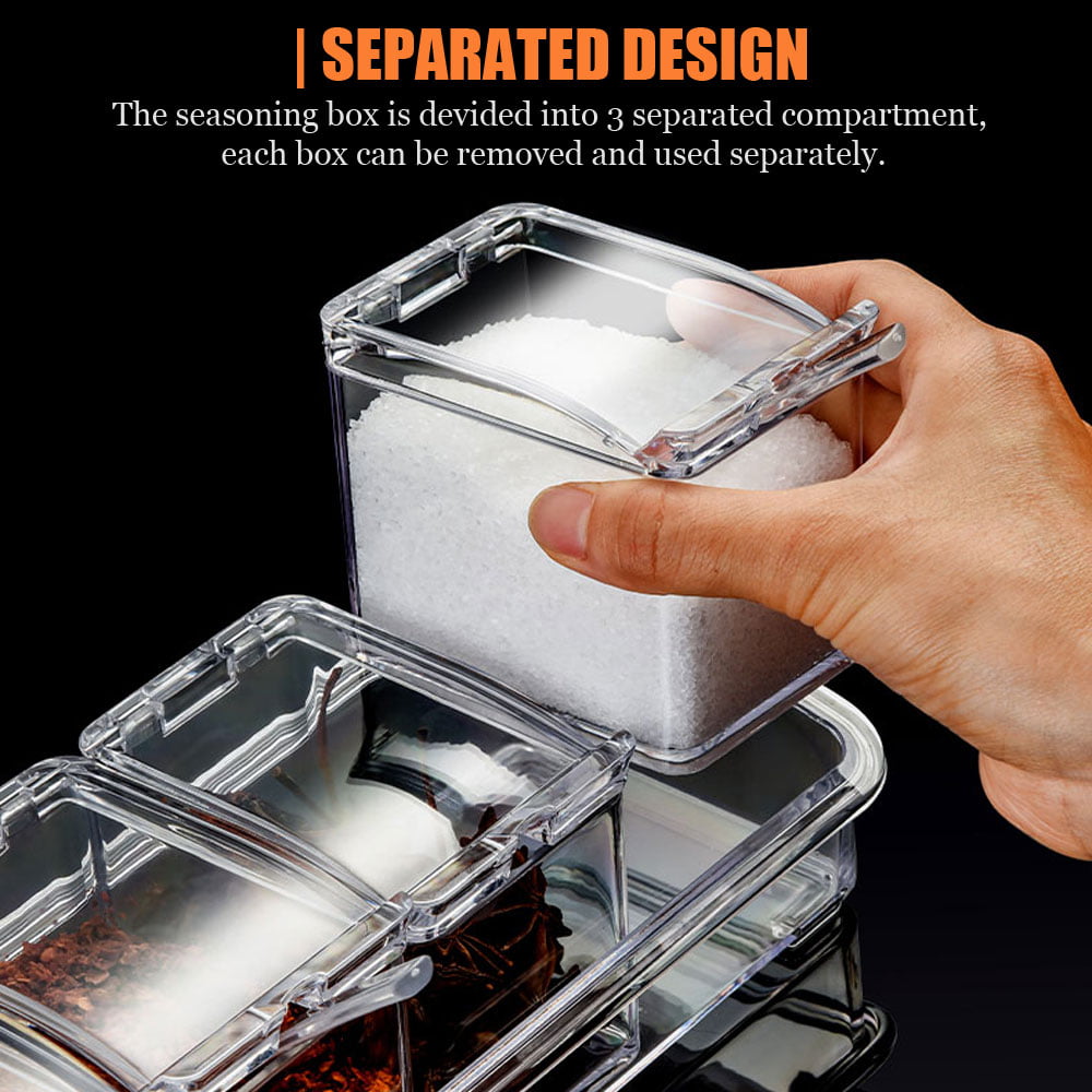 V-Resourcing Clear Seasoning Box , 4 Pieces Clear Seasoning Storage Container for Spice Salt Sugar Cruet,Condiment Jars with Spoons