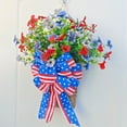 thumbnail image 4 of Lksixu Patriotic Wreath for Front Door, 4th of July Red White and Blue Artificial Flowers Garland with Bow, Star and Stripes USA Flag Floral Basket Wreath Independence Day Welcome Hanging Ornaments, 4 of 9