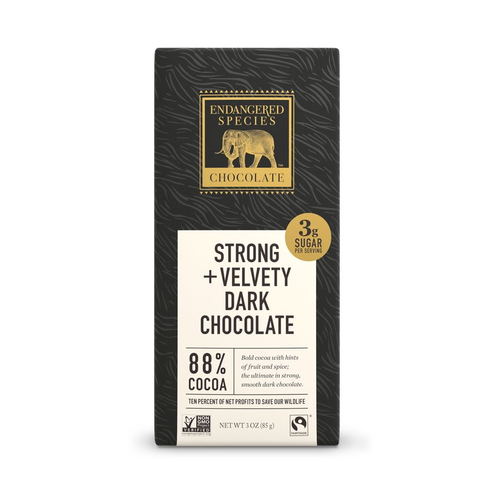 Endangered Species Chocolate, Strong + Velvety Dark Chocolate, 88