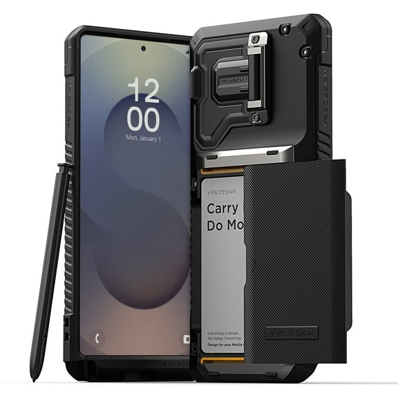 VRS DESIGN Damda Glide DuoGuard for Galaxy S25 Ultra Case (2025), Premium Sturdy Fully Covered Camera Lens Protection Cover Card Holder Wallet Case (Matte Black)