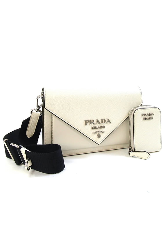 Pre-Owned Prada Mini Envelope Shoulder Bag 1BP020 Off-White Leather Pouch Women's... (Good)