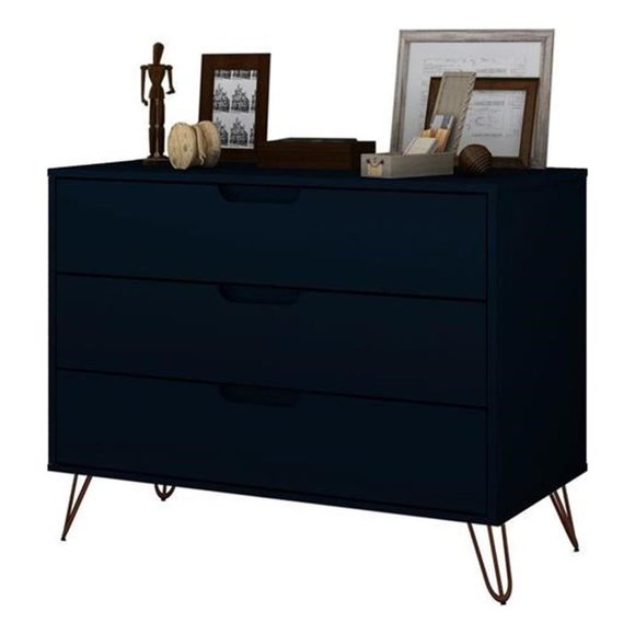 Pemberly Row 3-Drawer Mid-Century Wood Dresser in Tatiana Midnight Blue