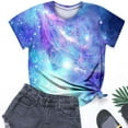 thumbnail image 4 of Women's T-shirts 2025 New Starry Sky Print Shirts Summer Short Sleeve Top Casual Round Neck Blouses Loose Pullover Tops Style 01 XL, 4 of 5