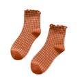 thumbnail image 2 of AVRNLIQ Womens Retro Gingham Ruffled Crew Socks, Soft Breathable Knit, One Size, Orange, 2 of 5