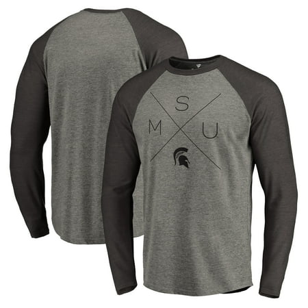 Michigan State Spartans Fanatics Branded Quad Tri-Blend Raglan Long Sleeve T-Shirt - Ash/Black