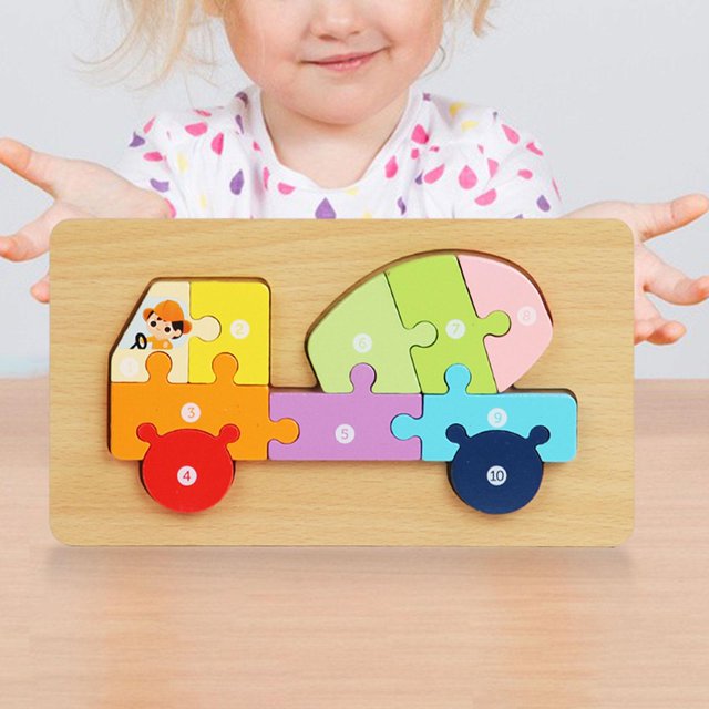 Juguete de viaje de madera, juguetes de actividad, juguetes educativos Montessori, juguetes para niños, juguetes para niños, niñas, regalos de cumplea Vehículo de ingeniería Hugo Rompecabezas de madera