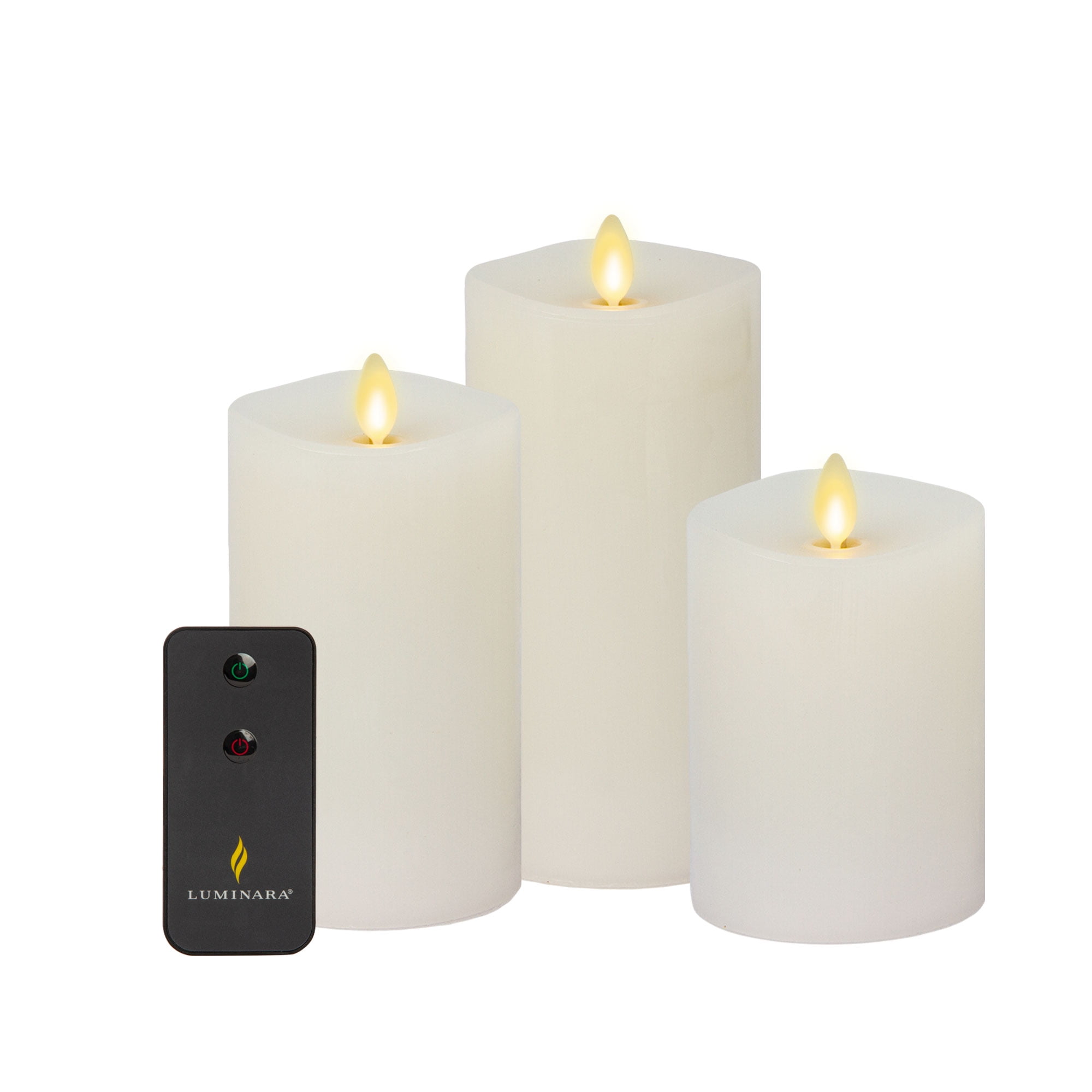 Luminara Set of 3 White Flameless Candle Pillars with Remote Melted