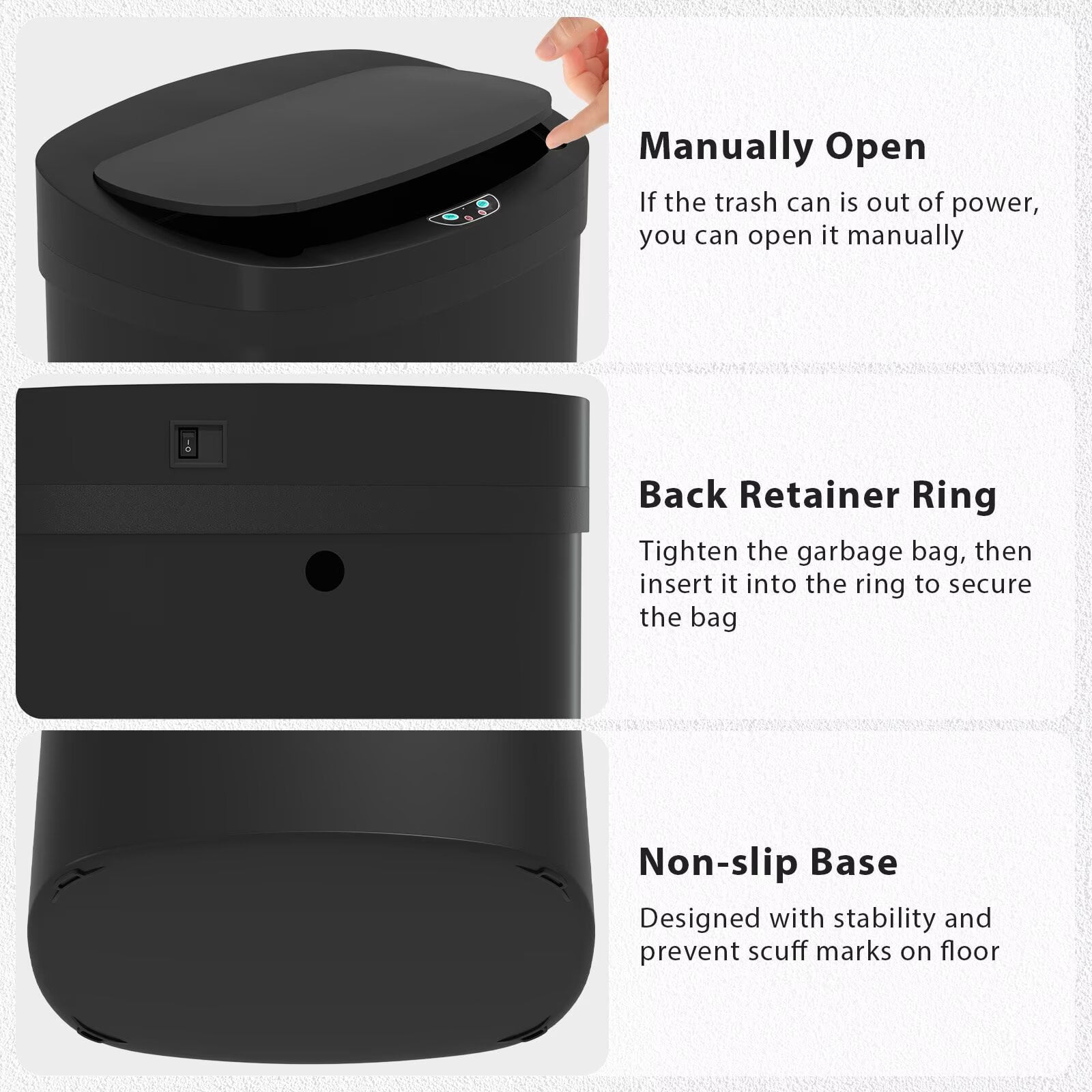 CL.HPAHKL 13 Gallon Kitchen Trash Can, Touchless Motion Sensor Trash Can 50 Liter High-Capacity Smart Trash Can Broken-Resistant Plastic Garbage Can with Lid for Home Bathroom Office (1, Black)