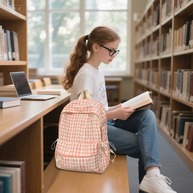 Mochila a cuadros literaria para estudiantes de secundaria, mochila de verano para mujer, mochila con cuadrícula
