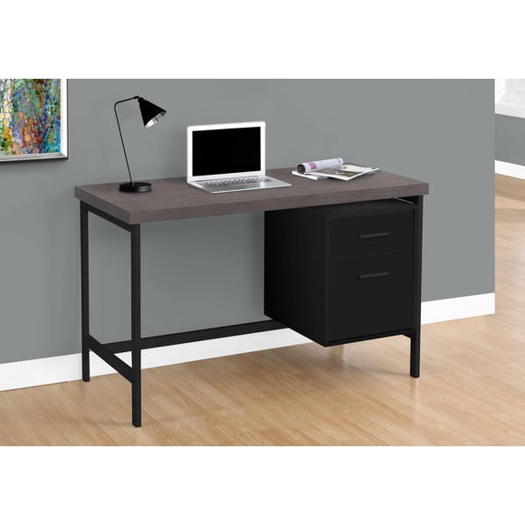 Monarch Specialties Computer Desk, Home Office, Laptop, Left, Right Set-up, Storage Drawers, 48"l, Work, Metal, Laminate, Black, Grey, Contemporary, Modern
