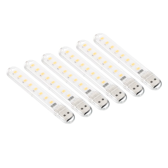 Luz nocturna LED portátil USB Uxcell con 8 perlas, luz cálida, paquete de 5