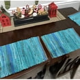 thumbnail image 3 of Perilla Home Natural Chindi Jute Placemats Set of 4 Vintage Boho 13x19 Inch Table Mats for Kitchen Dining Home Decor Rectangle Turquoise Stripe Rustic Placemat, 3 of 7