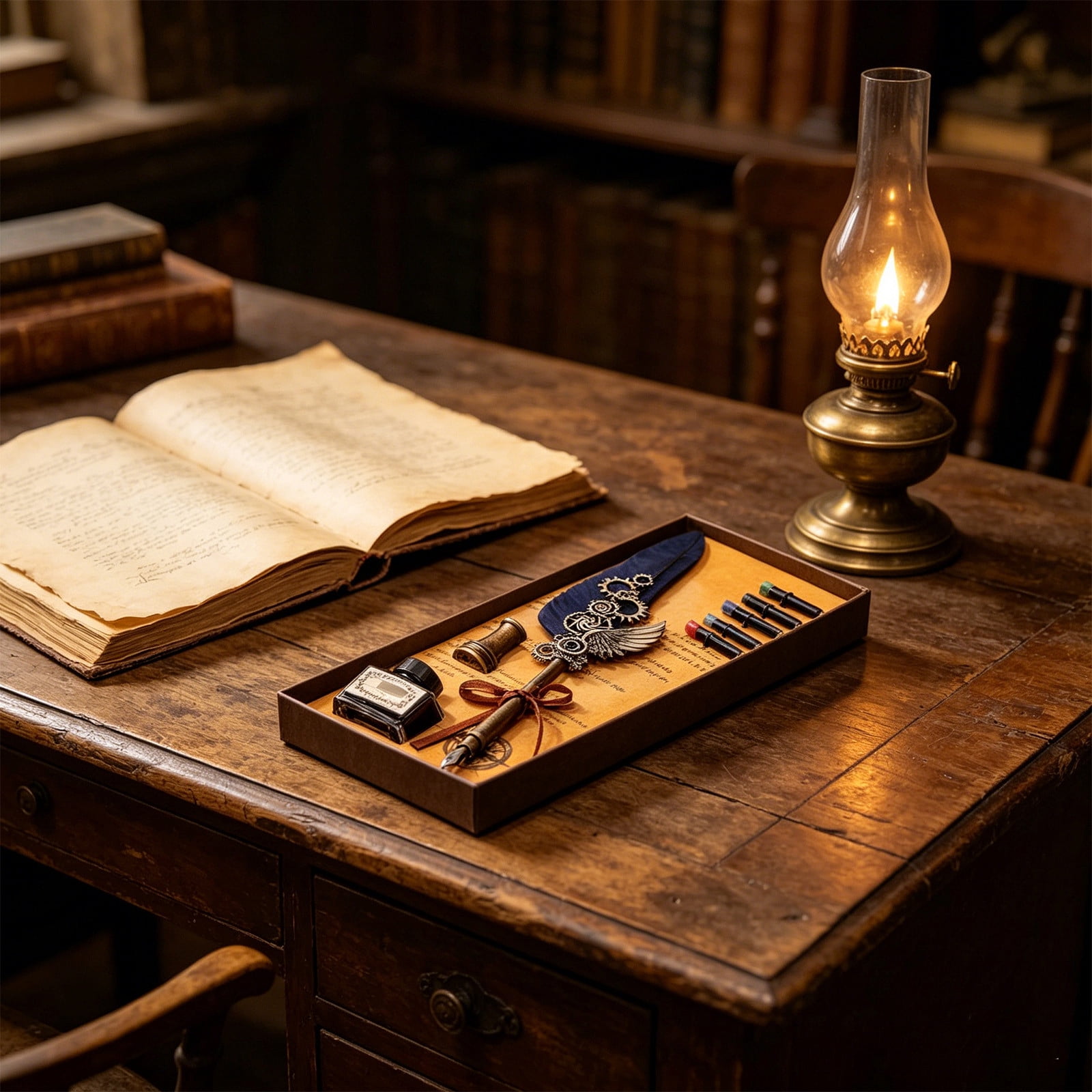 Xheghe Steampunk Quill Pen Set with Ink and Stand - Elegant Writing Kit for Journaling, Letter Writing, and Gifts for Adults