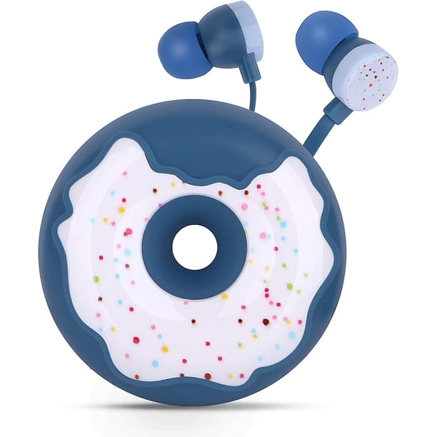 Auriculares Donut para niños, lindos auriculares internos y audífonos con cable, regalo para niñas y niños de la escuela con micrófono y un encantador estuche de almacenamiento para auriculares