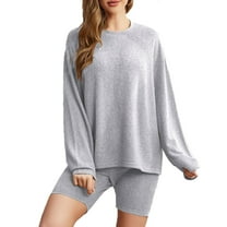 Bovxnpu Summer Casual Outfits For Women, 2 Piece Lounge Sets, Women's Fall And Winter Fashion Strip Homewear Knitted Long-sleeved Suit Round Neck Top/shirt Set XL