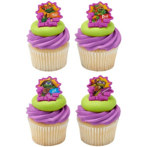 24 TMNT Teenage Mutant Ninja Turtle Power Cupcake Rings Toppers and Party Favors