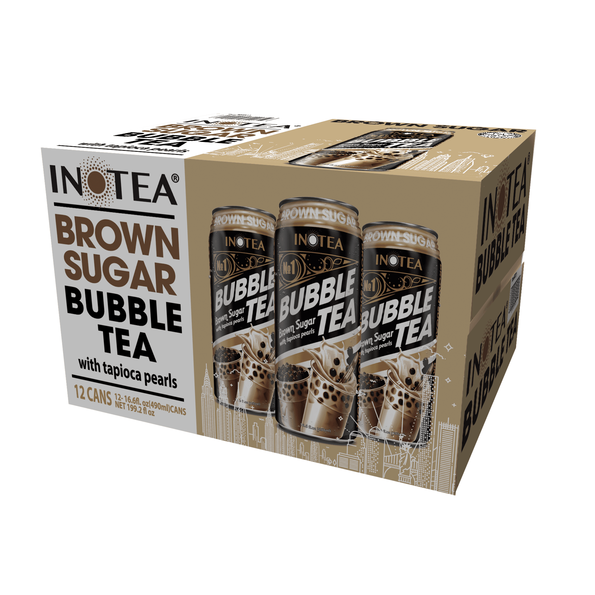 (4 pack) Inotea Taiwanese Brown Sugar Boba Tea Drink, Shelf-Stable, 16.6 oz Can