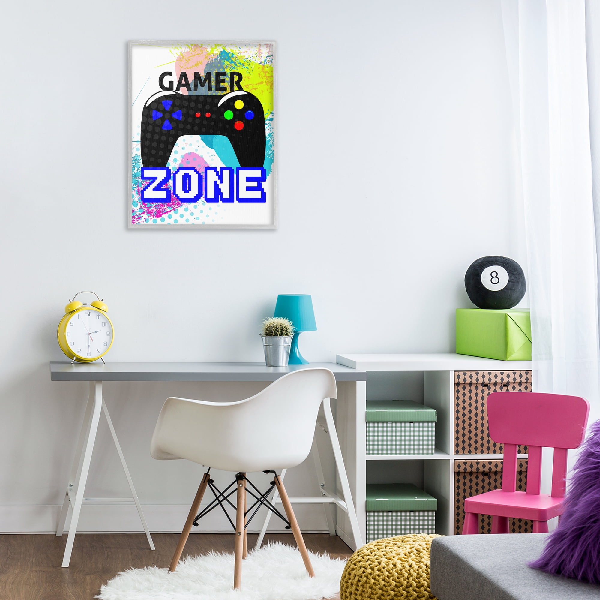 Stupell Industries Gamer Zone & Controller Typography Painting Gray Framed Art Print Wall Art, 24 x 30