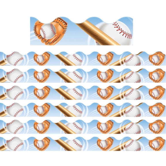 Eureka Baseball Deco Trim, 37 Feet Per Pack, 6 Packs