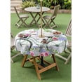 thumbnail image 4 of Outdoor Tablecloth with Umbrella Hole for Patio/Picnic/Party/Camping, Spring Waterproof Table Cloth Round Cover Washable, Bicycles Botanical Leaves Rose Colorful Stripes (Dia 60"), 4 of 8