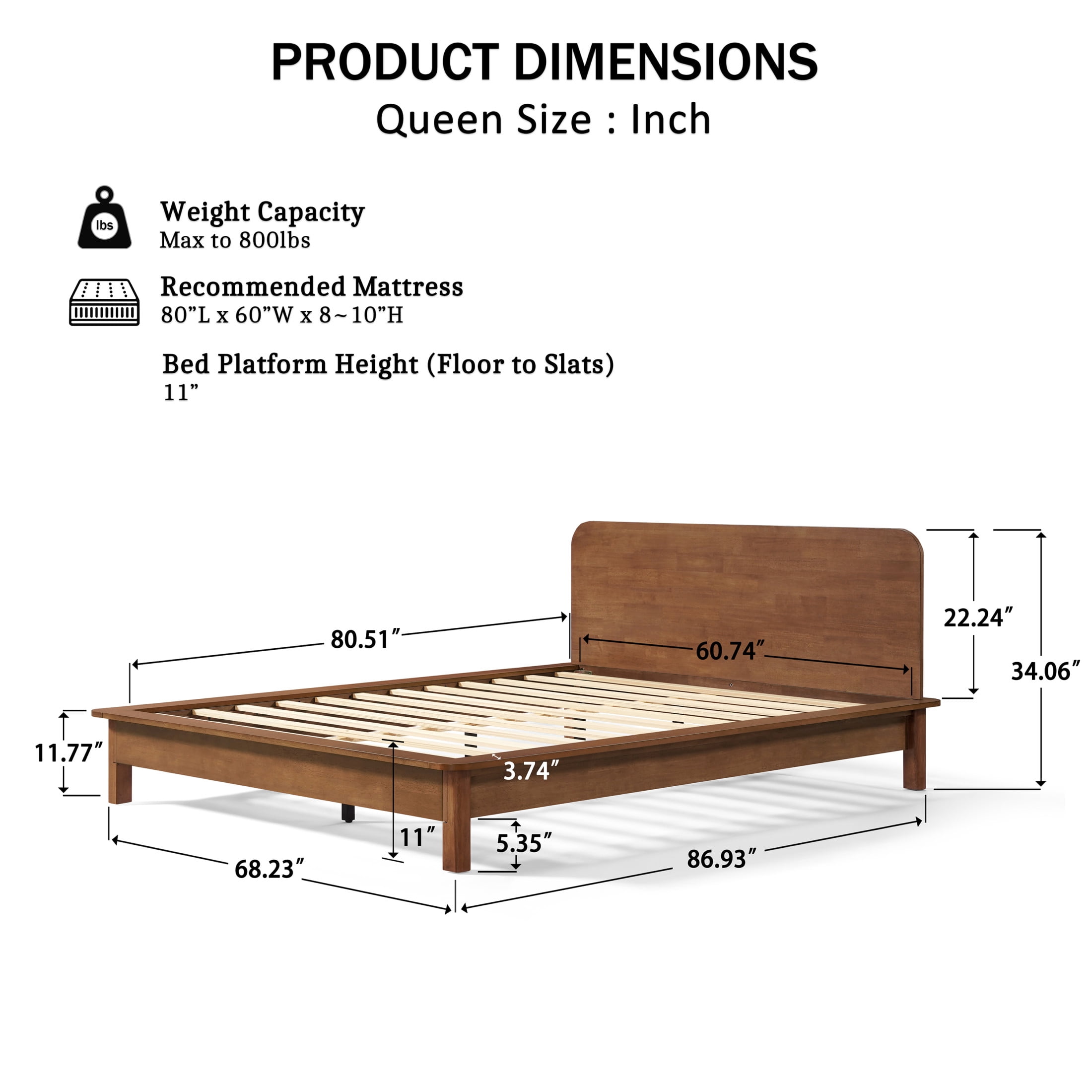 Christopher Knight Home Queen Platform Bed Frame with Curved Headboard, Walnut