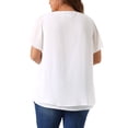 thumbnail image 3 of Blusa de gasa de mujer en tallas grandes Agnes Orinda, camisa de doble capa, cuello redondo, mangas cortas con volantes, tops casuales de trabajo 1X blanca, 3 of 6