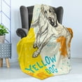 thumbnail image 4 of Yellow Soft Flannel Fleece Blanket, Sitting Dog Sketch Style Illustration on Striped Background Weathered Effect, Cozy Plush for Indoor and Outdoor Use, 50" x 70", Yellow Beige Blue, by Ambesonne, 4 of 5