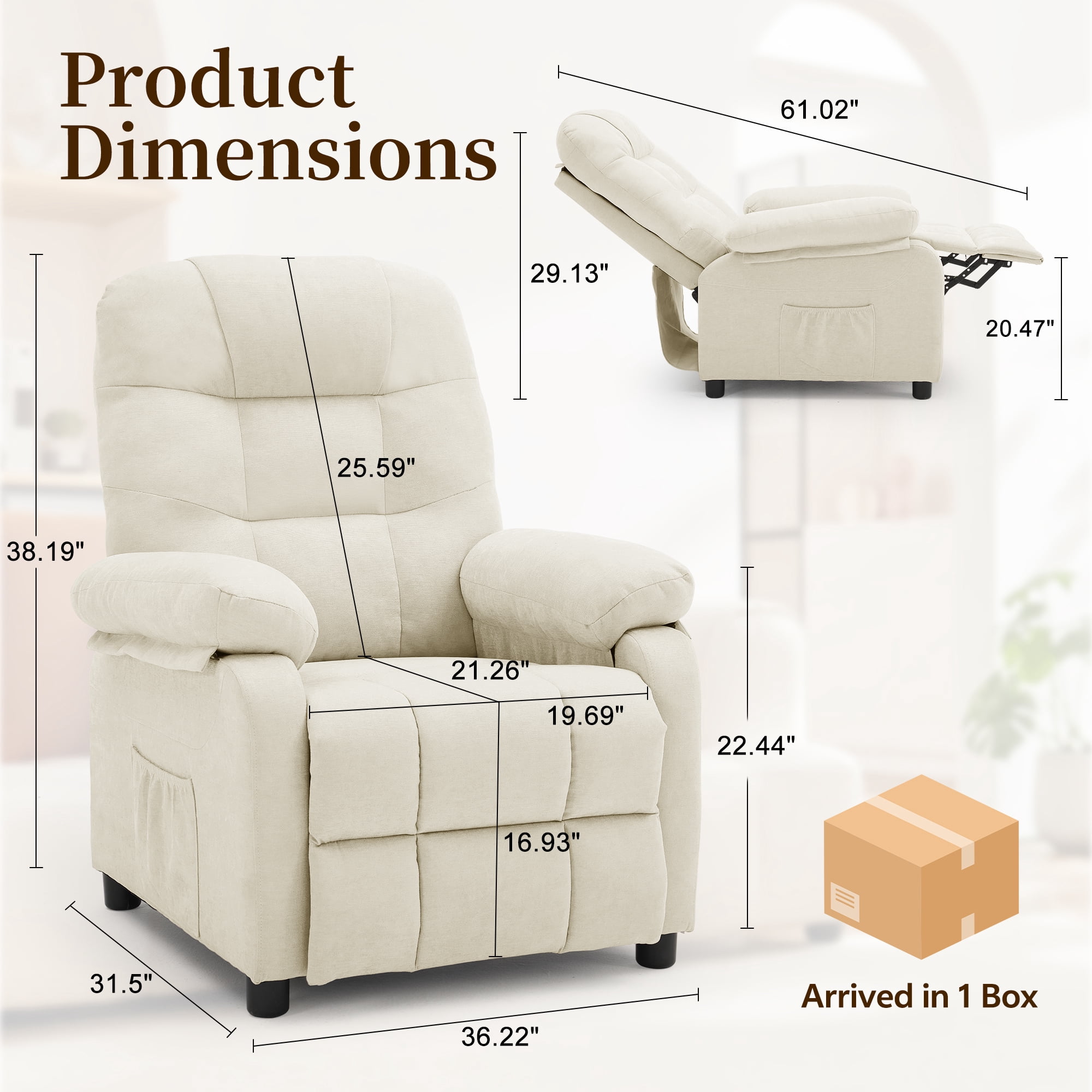Korser Recliner Chairs for Adults with Fixed Base Push Back Recliner Chair for Living Room,Small Recliner Sofa for Small Spaces,Linen Fabric,Beige