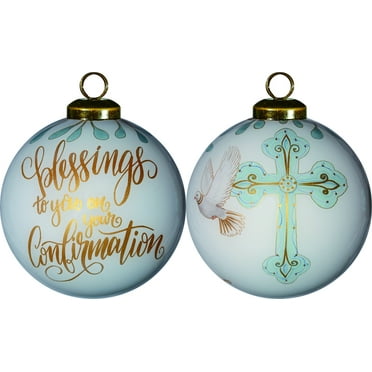 Gold Confirmation Hand Painted Mouth Blown Glass Ornament