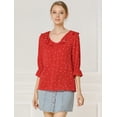 thumbnail image 2 of INSPIRE CHIC Blusa Con Botones Cuello De Solapa Con Volantes Estampado De Corazón Manga Del Codo Para Mujer Rojo L, 2 of 6