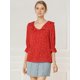 thumbnail image 2 of INSPIRE CHIC Blusa Con Botones Cuello De Solapa Con Volantes Estampado De Corazón Manga Del Codo Para Mujer Rojo L, 2 of 6