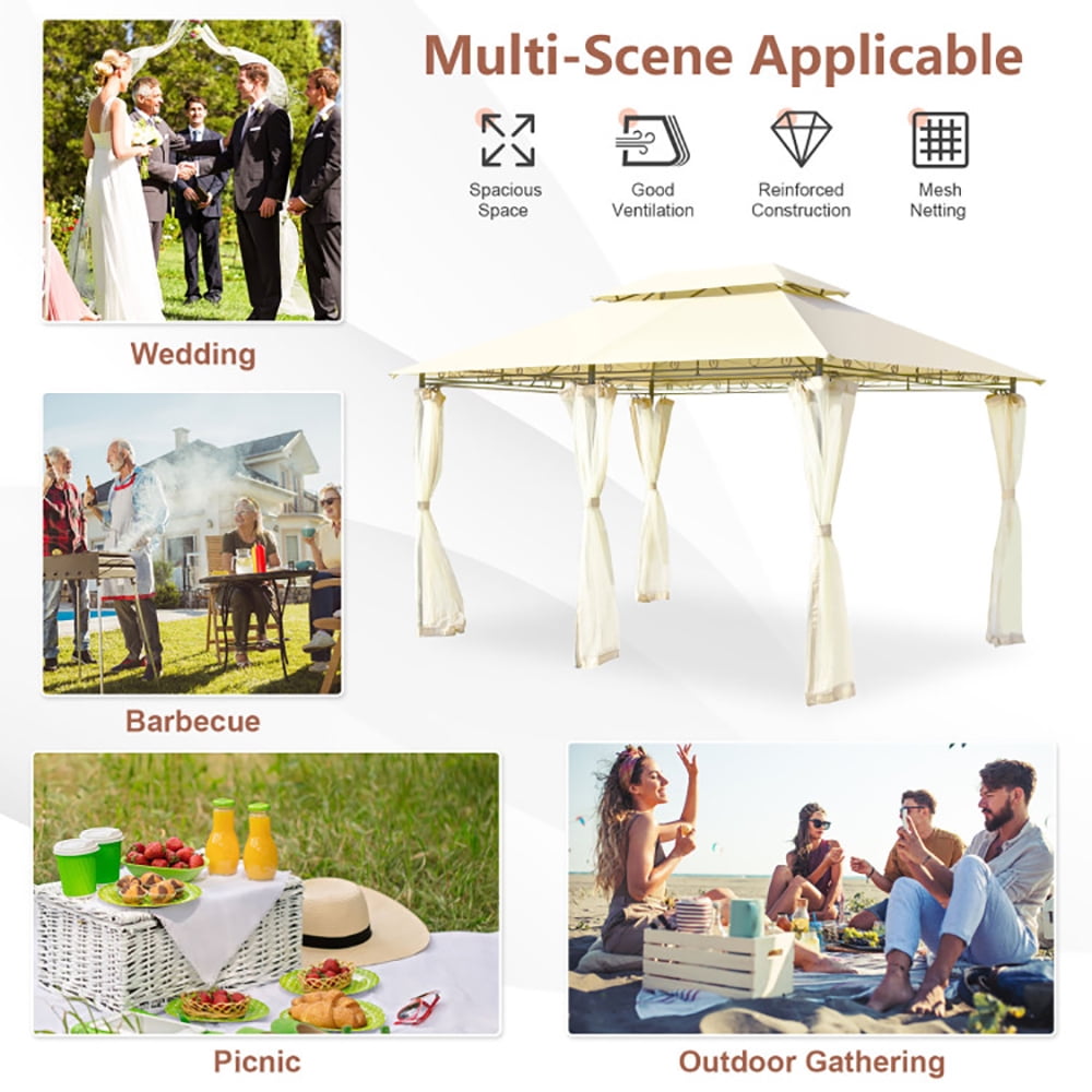 Aimee Lii 10 x 13 Feet Tent Canopy Shelter with Removable Netting Sidewall, Backyard Canopy Gazebo for Party Wedding BBQ Events, Beige