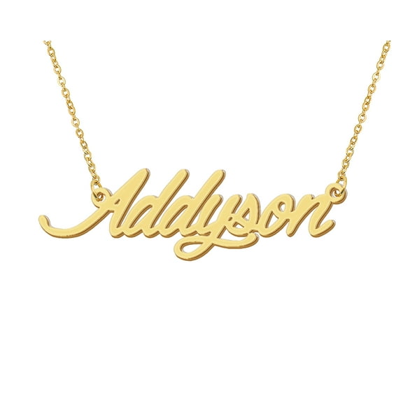 HUAN XUN 18k Gold Plated Addyson Name Necklace Stainless Steel Nameplate Necklaces for Womens Mens Mother Day Christmas Jewelry Gift
