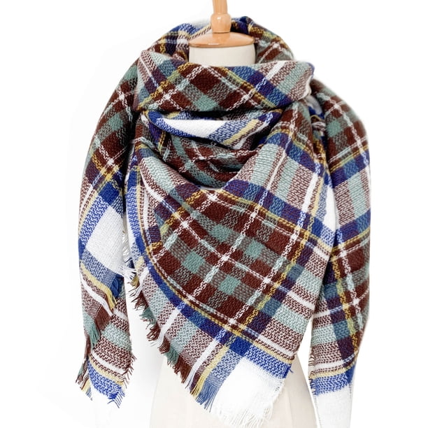 Bufanda de cuadros para mujer, imitación de cachemira, doble bufanda de cuadros multicolor, chal cuadrado para mujer