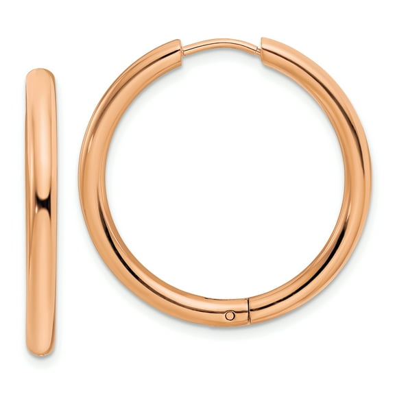 Primal Steel Stainless Steel Rose IP-plated 3mm Hinged Hoop Earrings