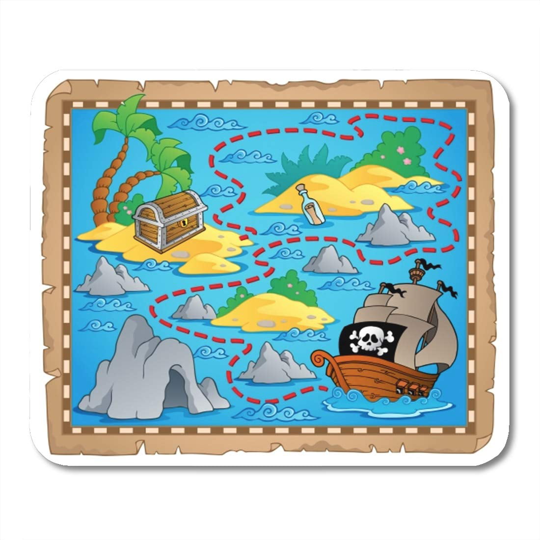 KDAGR Chest Island Treasure Map Cartoon Drawing Rock Ship Boat Mousepad  Mouse Pad Mouse Mat 9x10 inch 