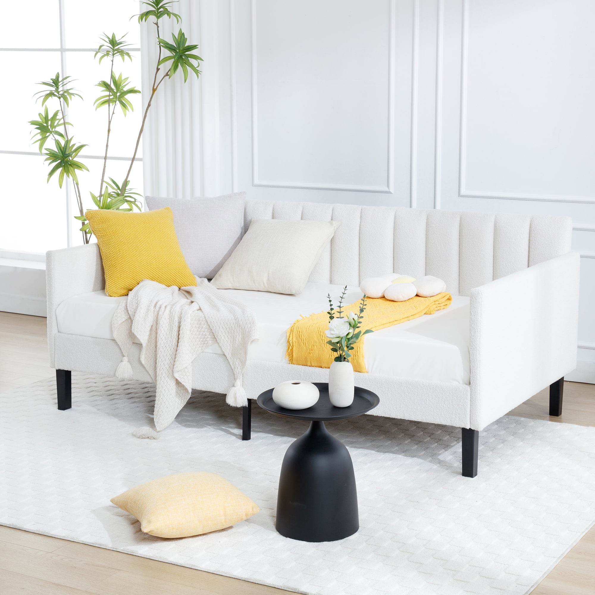 Miniyam Twin Size Ivory Boucle Upholstered Daybed - Walmart.com