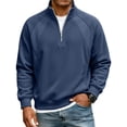 thumbnail image 3 of Men's Raglan Stitching Stand Collar Zipper Casual Loose Sweatshirt, Minimalist Pullover for Daily Wear, Street Style and Comfort Fit,Navy,L, 3 of 7