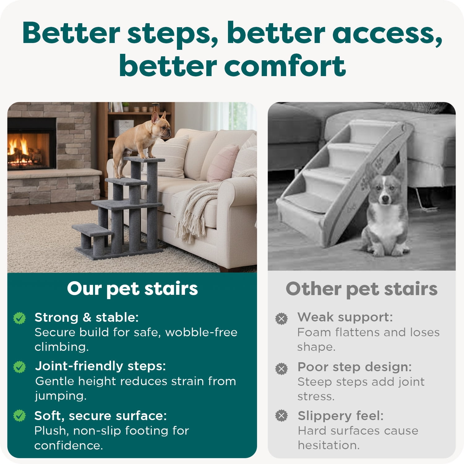Steady Paws 3-Step Stairs, Joint Friendly, Brown, 1 Count