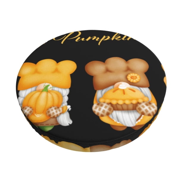 Balery Pumpkin Pie Gnome Fundas de asiento para taburete de bar redondo de tela de terciopelo ajustables que protegen de arañazos y manchas para sillas de 14 a 17 pulgadas.-12 inch