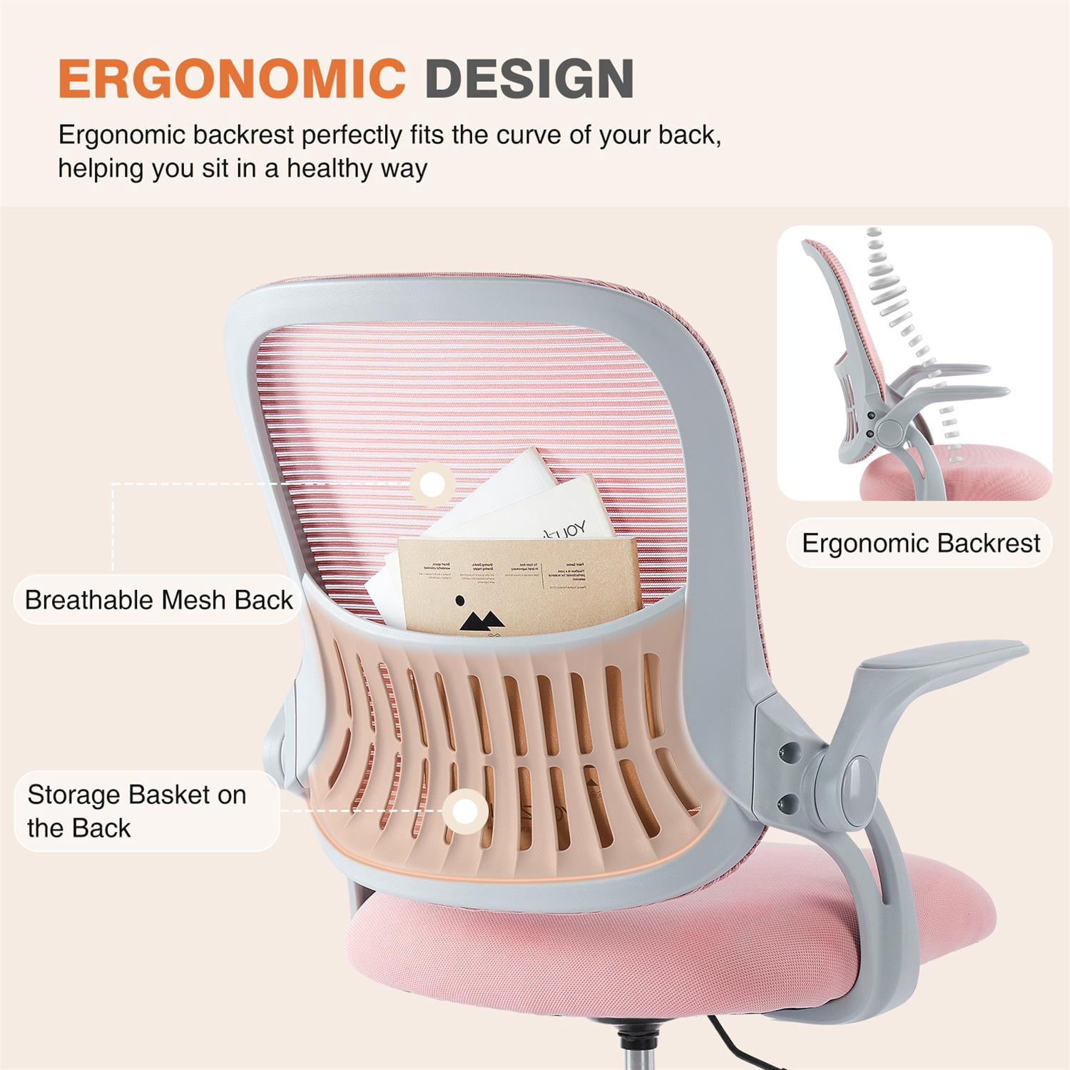 Demi Bonn Tall Office Chair, Foot Ring, Easy Assembly, Ergonomic, Pink