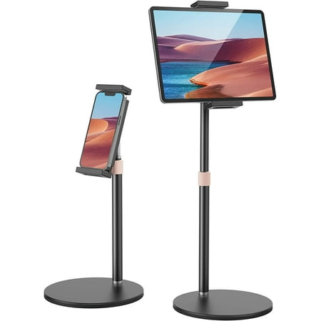 Tablet Stand Holder, Adjustable Height Tablet & Phone Stand for Desk, 360° Rotating Aluminum Metal Tablet Stand Mount Compatible for iPad Pro Air Mini, iPhone, Samsung, Kindle (4.7"-12.9")