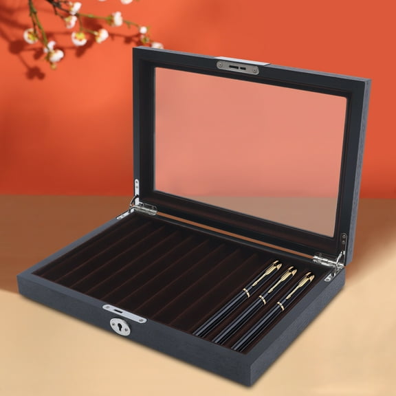 12 Slots Wooden Pen Display Box, 12 Pens Storage Fountain Pen Collector Case with Lid, Wood Pen Display Case Storage Box with Lock Gifts for Man Father Boyfriend Husband